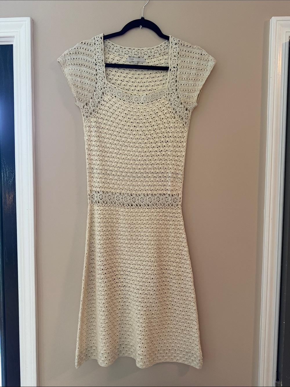 Maje Cream Crochet Midi Dress